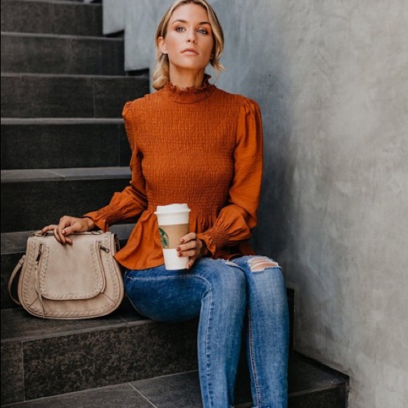 Day Dreamin Copper Bell Sleeve Blouse Top - Picture 2 of 4